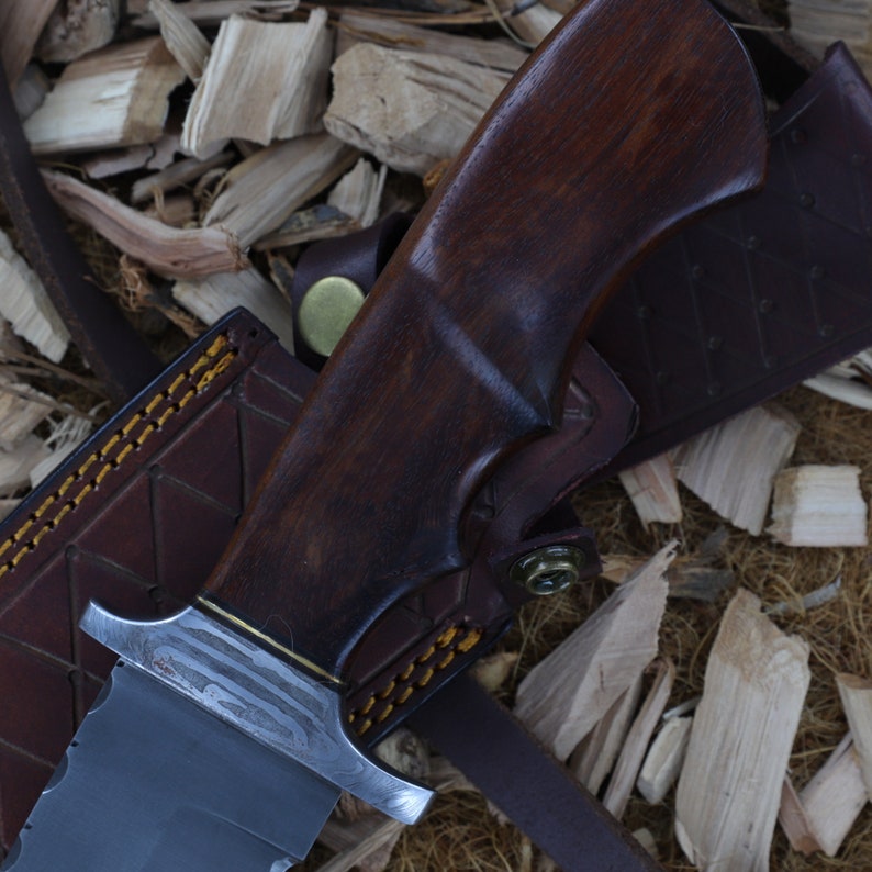 Hand Forged Hunting Knife | Universal Grip w/ Damascus Hilt Camping Hiking Fishing Outdoor Medium to Large Game J2 Blade