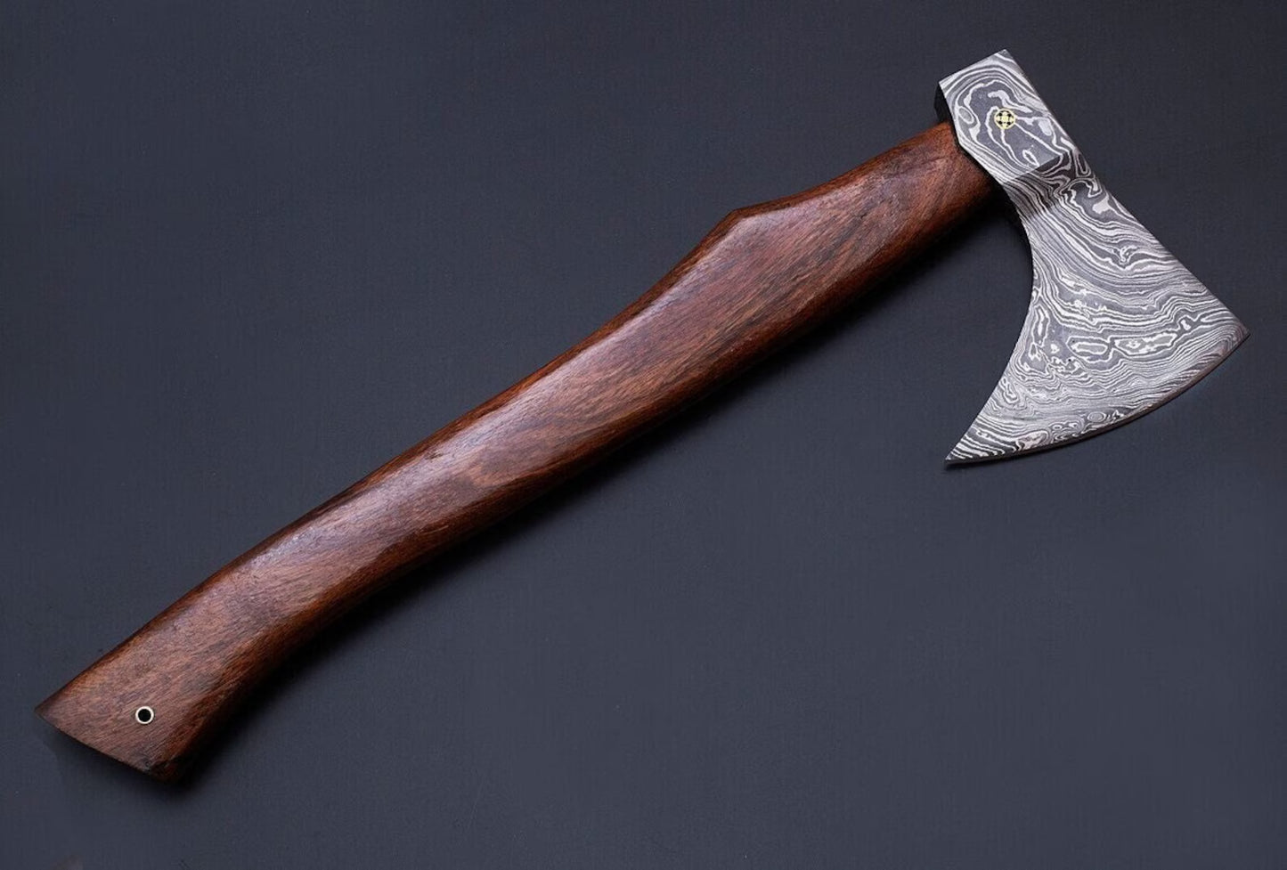 Custom Handmade Damascus Steel Axe with Rosewood Handle and Leather Sheath