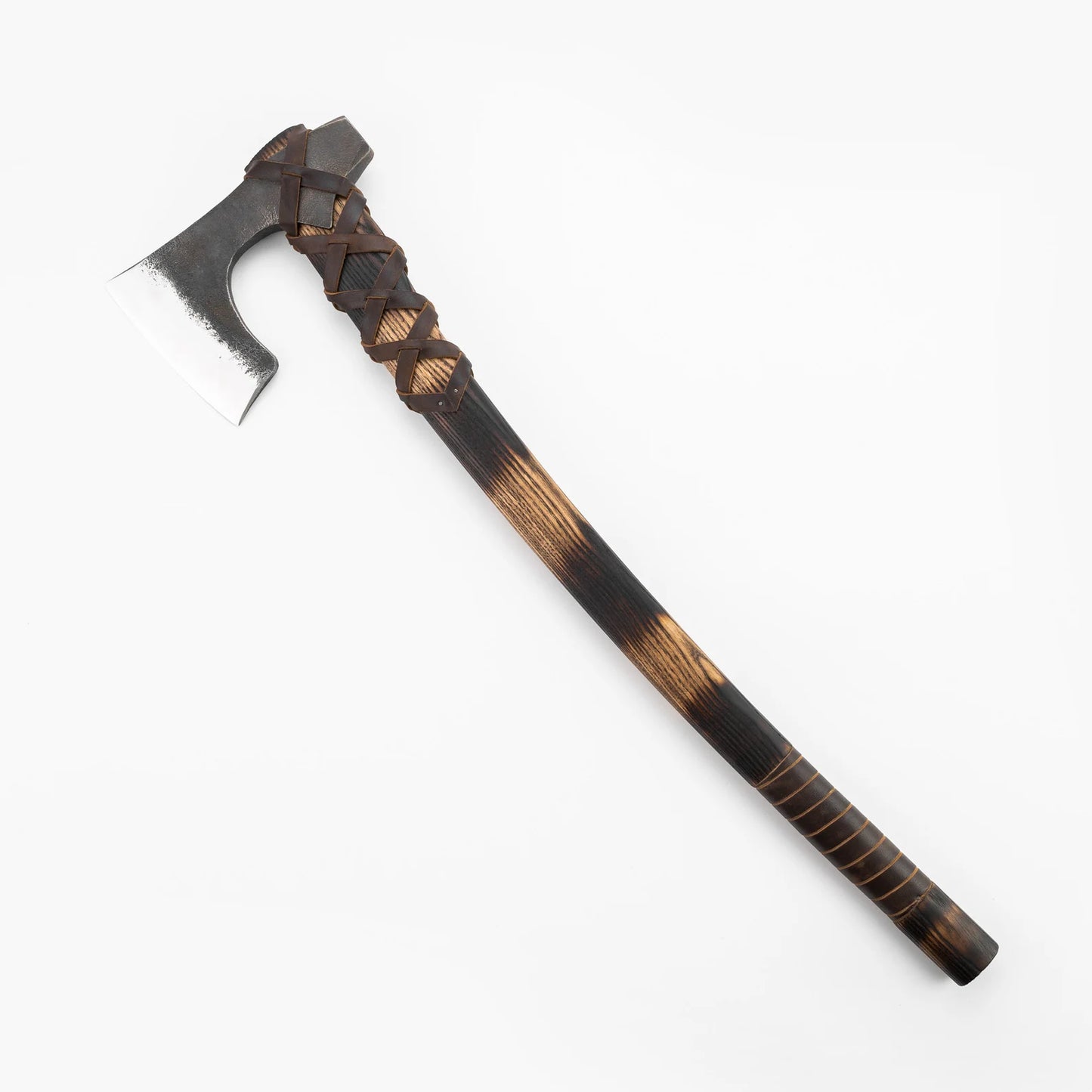 Viking Bearded Axe with Hammer - 27'' Long Shaft with Leather Wrapping and Sheath