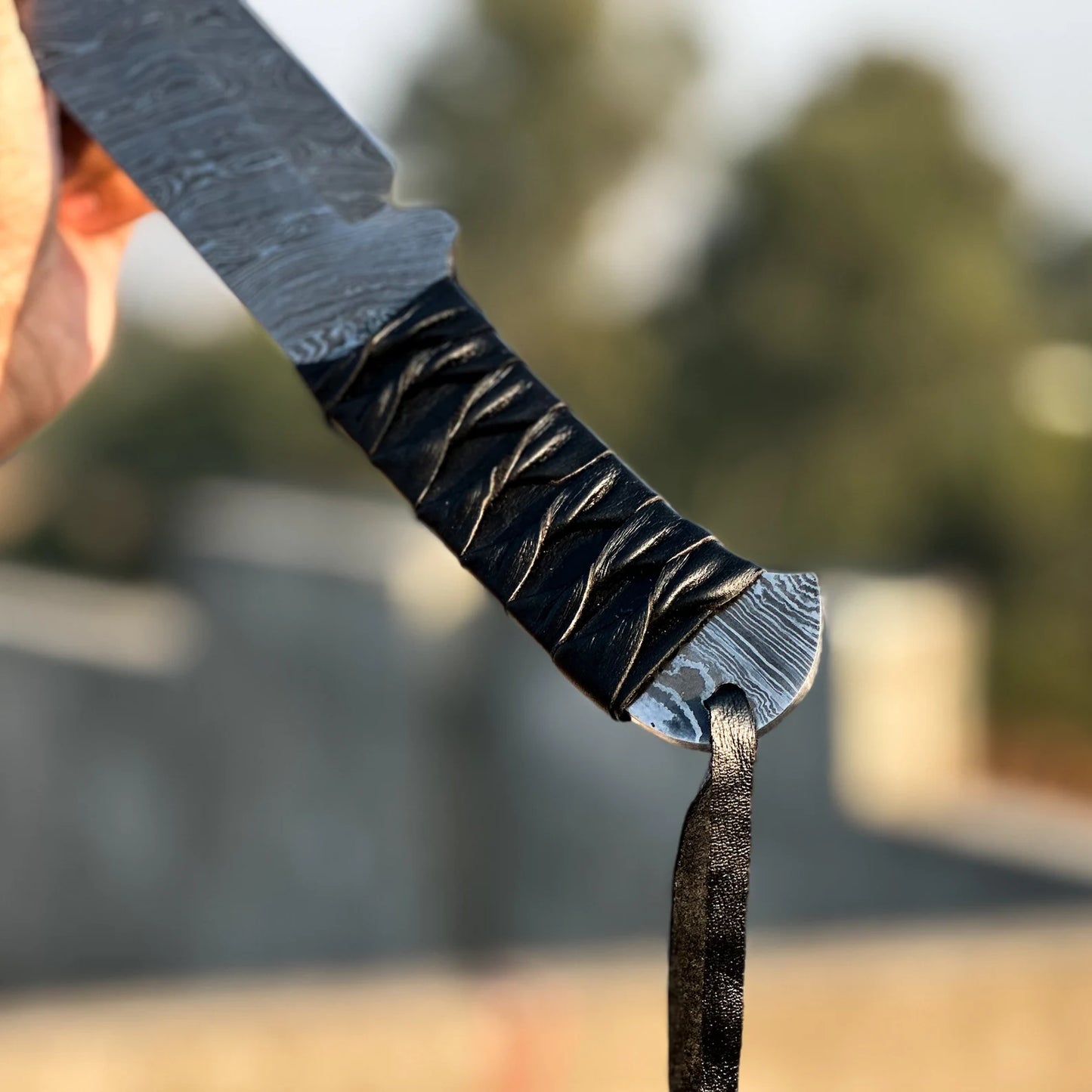 Full Tang Damascus Steel Seax Bowie Knife With Sheath