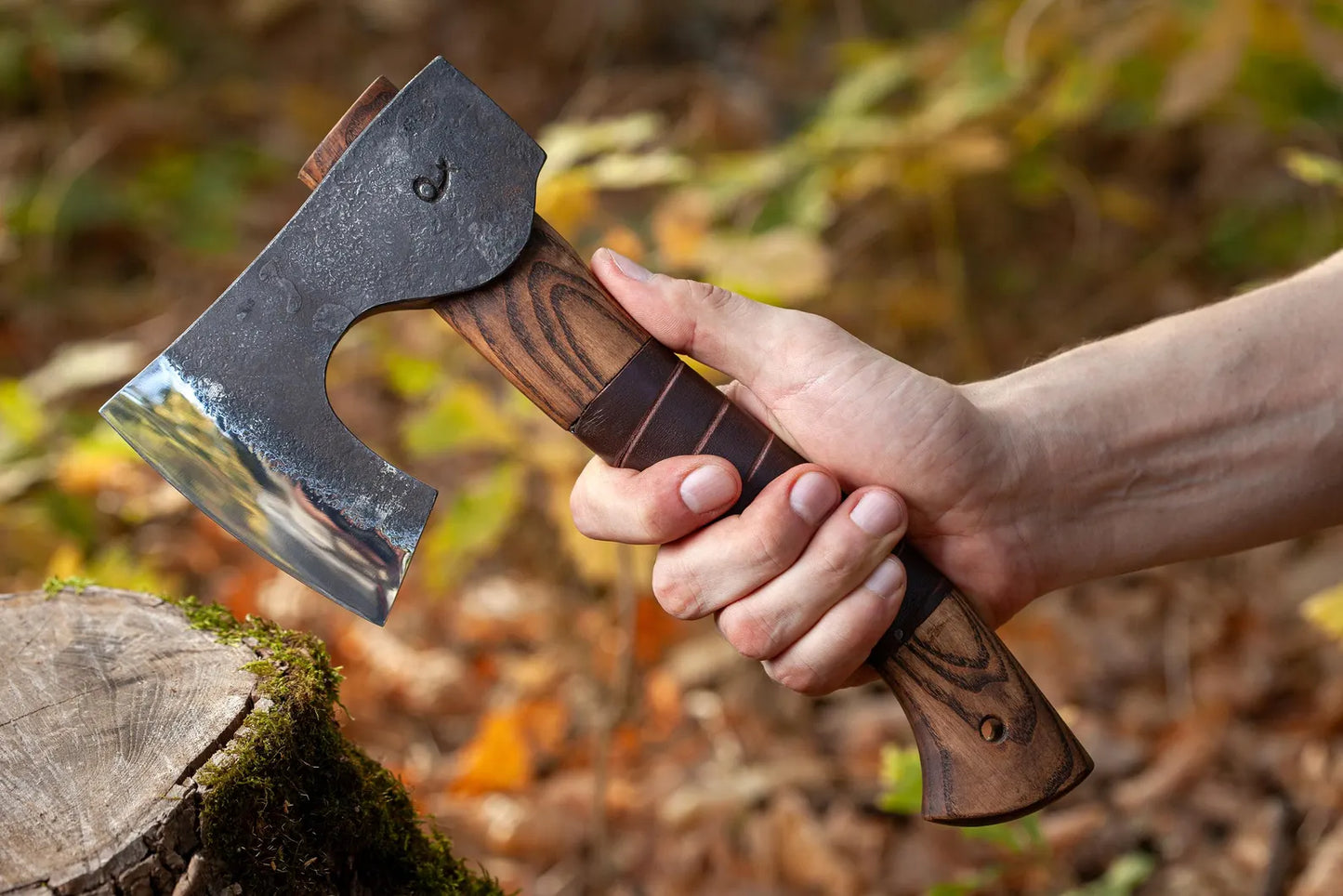 Small Bearded Axe with Short Handle and Leather Wrapping, Viking Axe, Scandinavian Axe, Bearded Axe