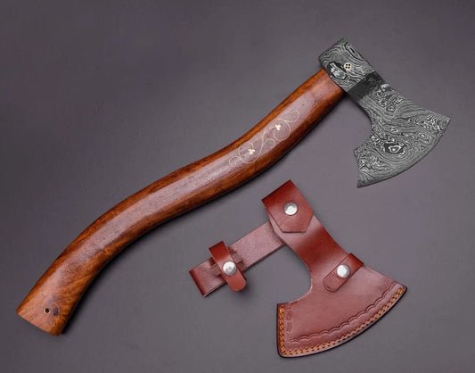 Axe, Custom Gift Forged damascus Steel VIKING AXE with rose Wood Shaft