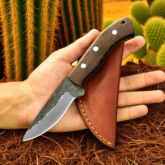 Custom Handmade Carbon Steel Skinner Knife With Brown Leather Pouch