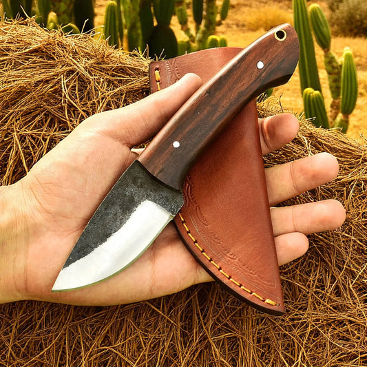Custom Handmade Carbon Steel Blade Knife With Wooden Handle With Leather Pouch