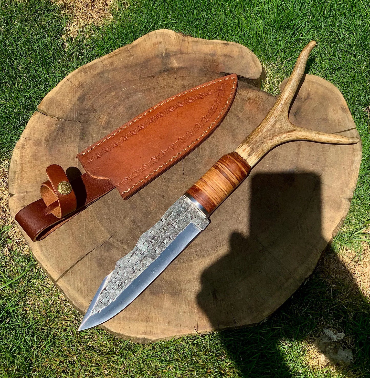 Custom Handmade Hunting Knife With Leather Sheath
