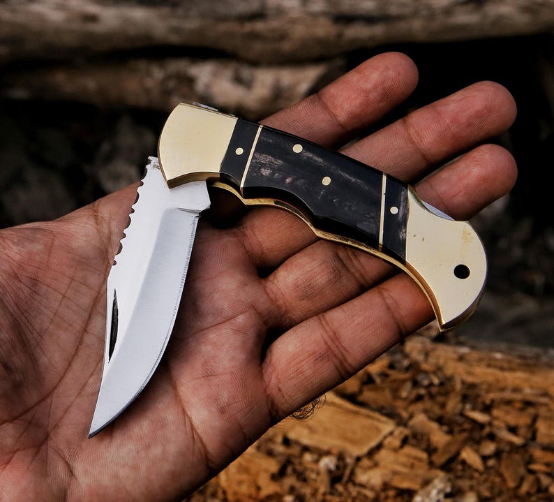 Custom Handmade Pocket Knife With Leather Pouch