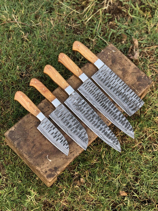 Custom made damascus steel chef set