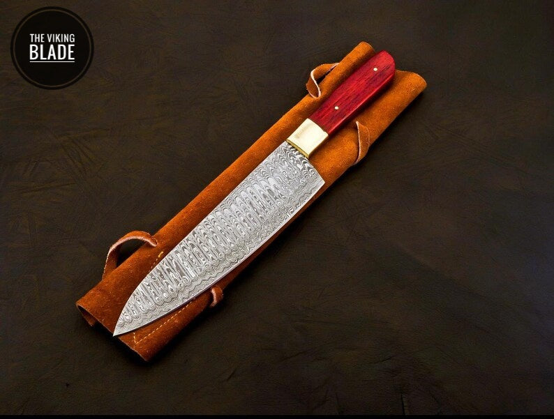 Handmade Damascus Chef Knife Hand Forged Japanese Gyuto Kitchen Knife With Leather Roll Kit