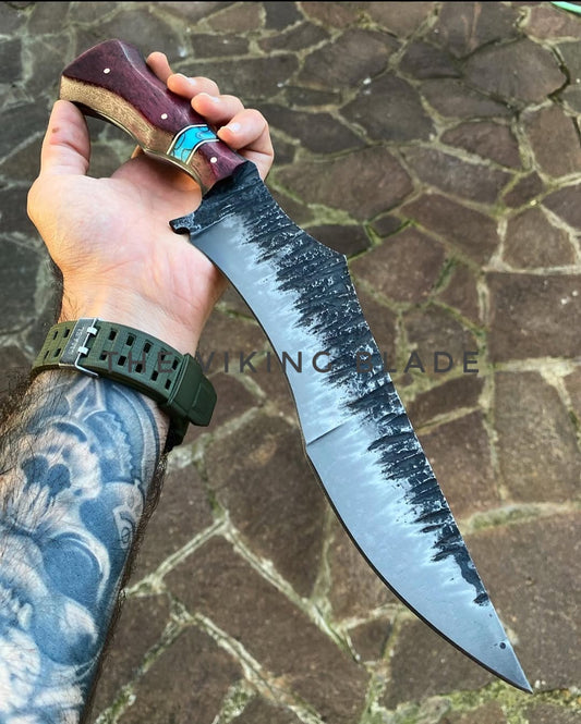 Custom Hand Forge Hunting Bowie Knife With Leather Sheath