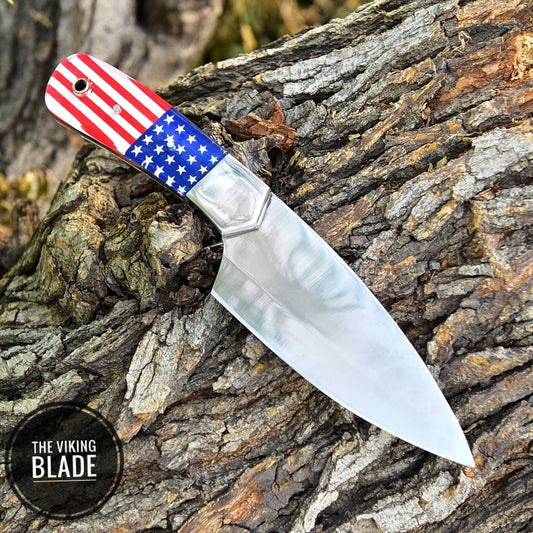 Custom Handmade Fixed Knife D2 Steel Blade Survival hunting American flag handle