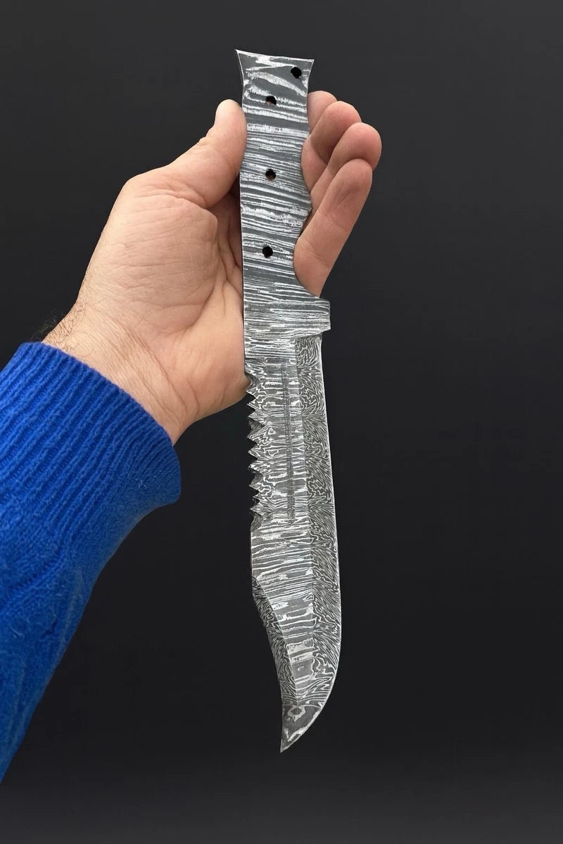 12" Handmade Damascus steel Fix Blade Japanese Hunting Bowie knife Blank Blade