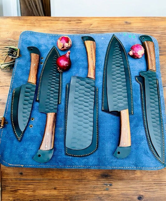 Custom Handmade Chef Set With Leather Roll Kit