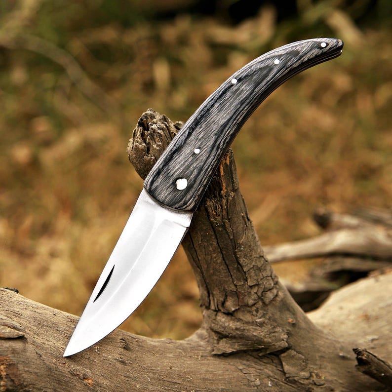 Handmade J2 Steel Folding Knife With Beautiful Leather Sheath