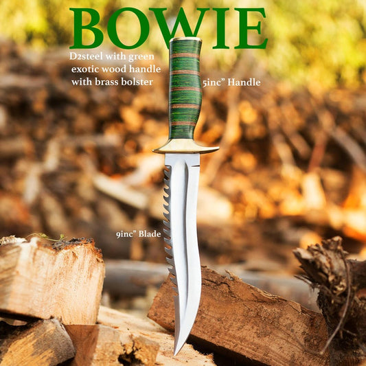 Custom Handmade Hunting Bowie Knife With Leather Sheath