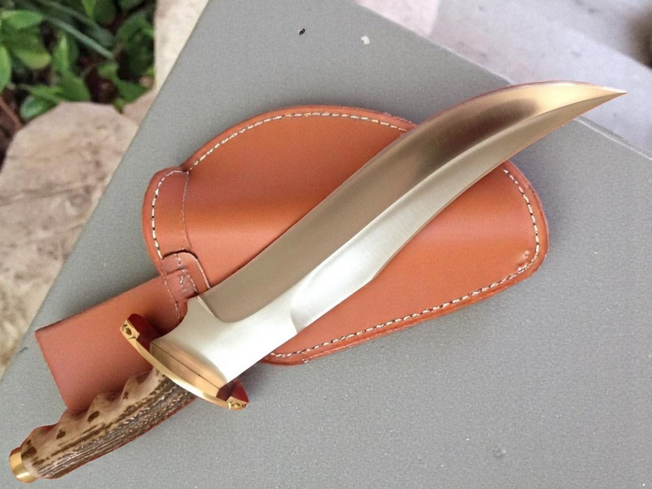 Custom Handmade Hunting Bowie Knife With Leather Sheath