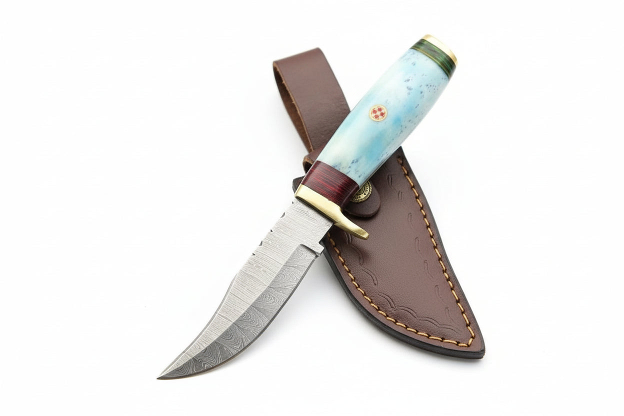 Professional Handmade Luxury Damascus Steel Skinning Knife With Leather Sheath