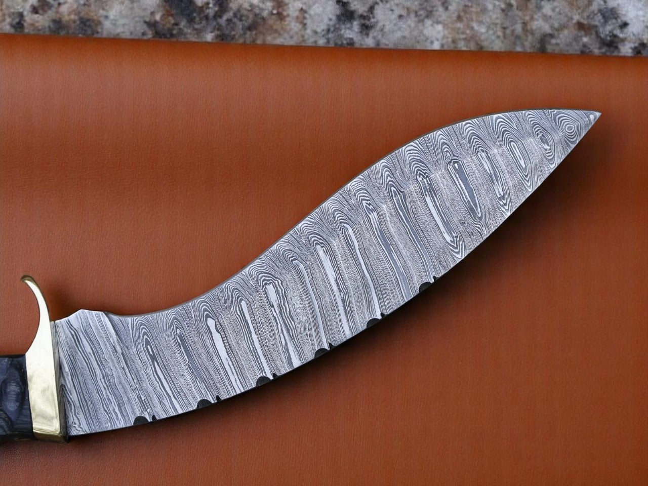 Custom Handmade Damascus Steel Kukri Knife With Leather Sheath