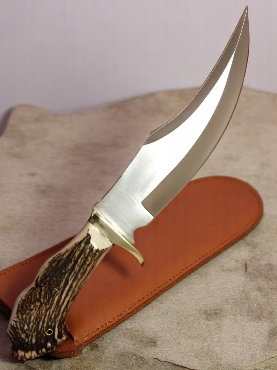 Custom Handmade Hunting Bowie Knife With Leather Sheath