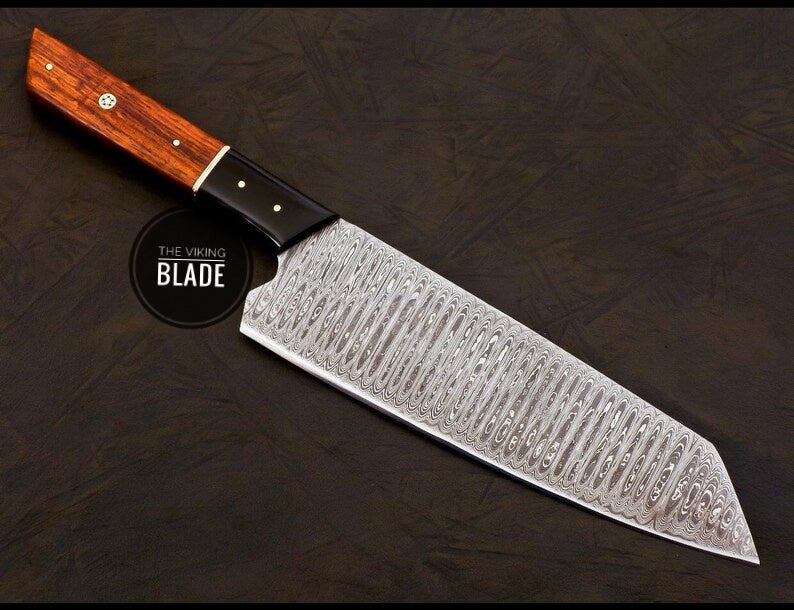 Handmade Damascus Chef Knife Hand Forged Japanese Bunka Kitchen Knife With Leather Roll Kit