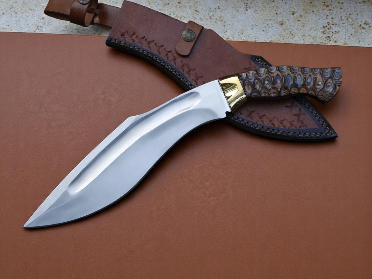 Custom Handmade Hunting Kukri Knife With Leather Sheath