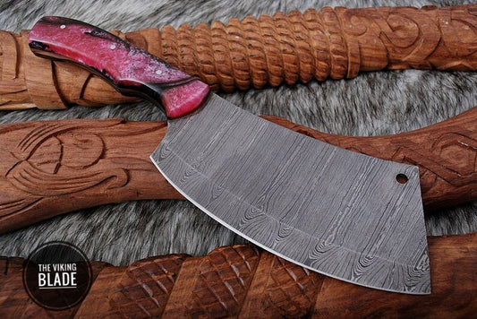 12" Custom Handmade Damascus Steel Cleaver, chopping Mincing Chopper Knife Comes With Genuine Leather Sheath