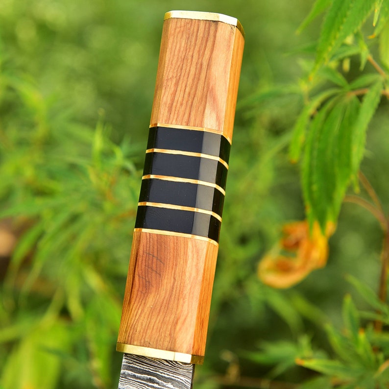 Custom Handmade Damascus Steel Chef Kitchen Knife With Leather Sheath