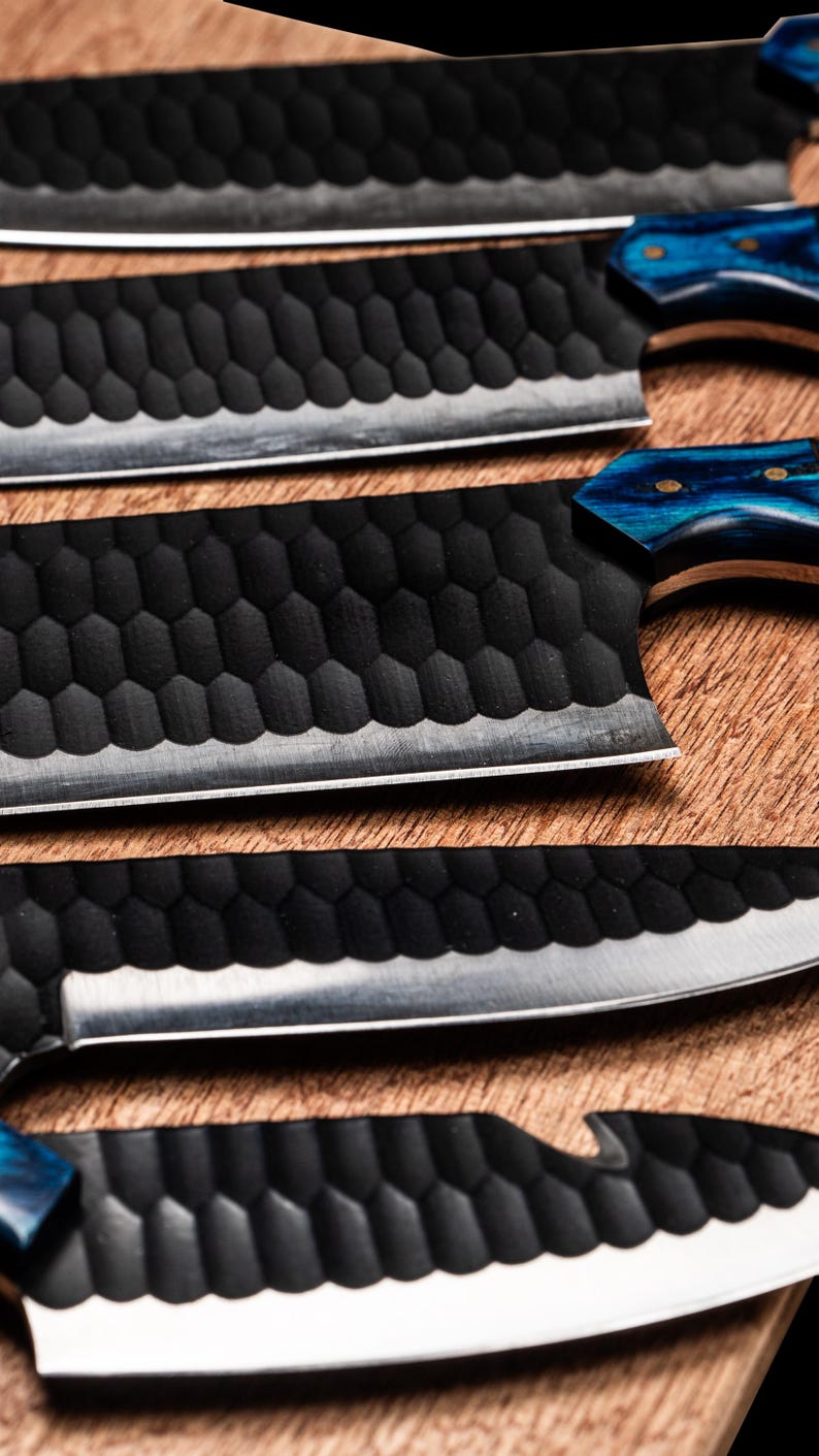 Custom Handmade Kitchen Knives Chef Set With Leather Roll Kit