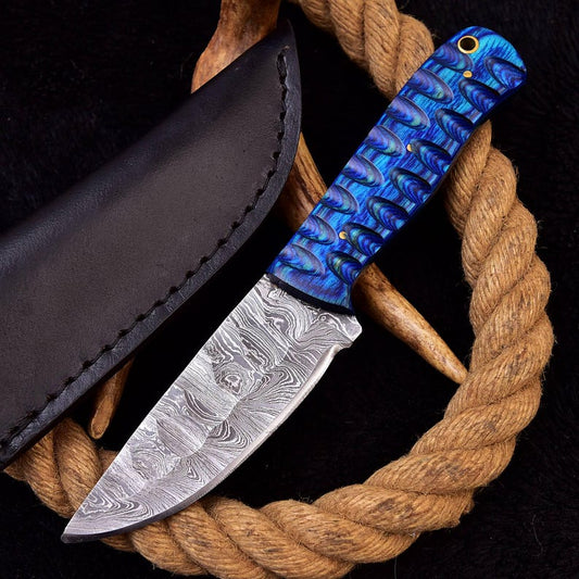 Custom Handmade Damascus Steel Hunting Skinner Knife With Leather Sheath