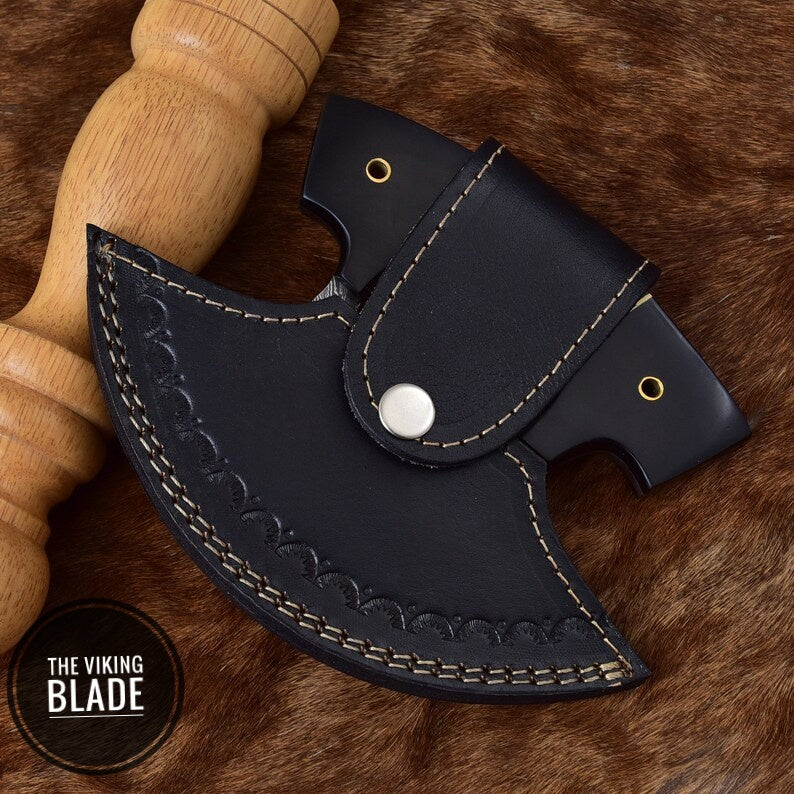 Live for Food Ulu Knife - Damascus Steel Kitchen Camping Knife Chef’s Skinner W/ Leather Sheath