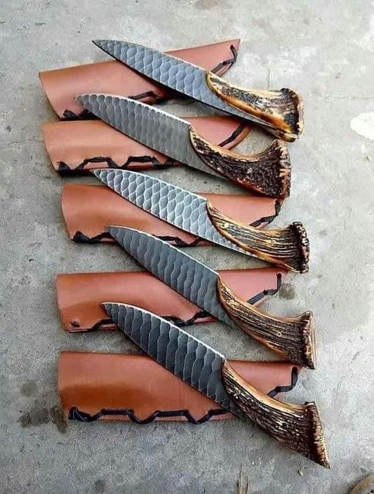 Custom Handmade Carbon Steel Hunting Knife With Leather Sheath