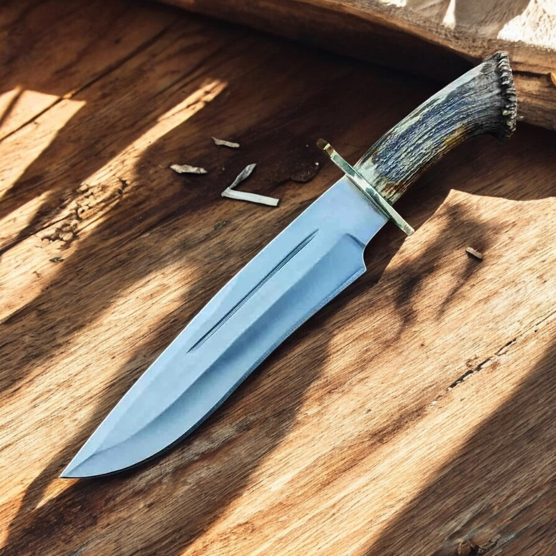Custom Handmade Hunting Bowie Knife With Leather Sheath