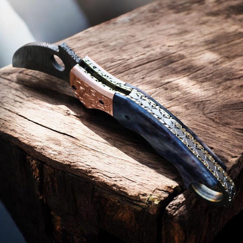 Custom Handmade Damascus Steel Folding Pocket Knife With Leather Sheath