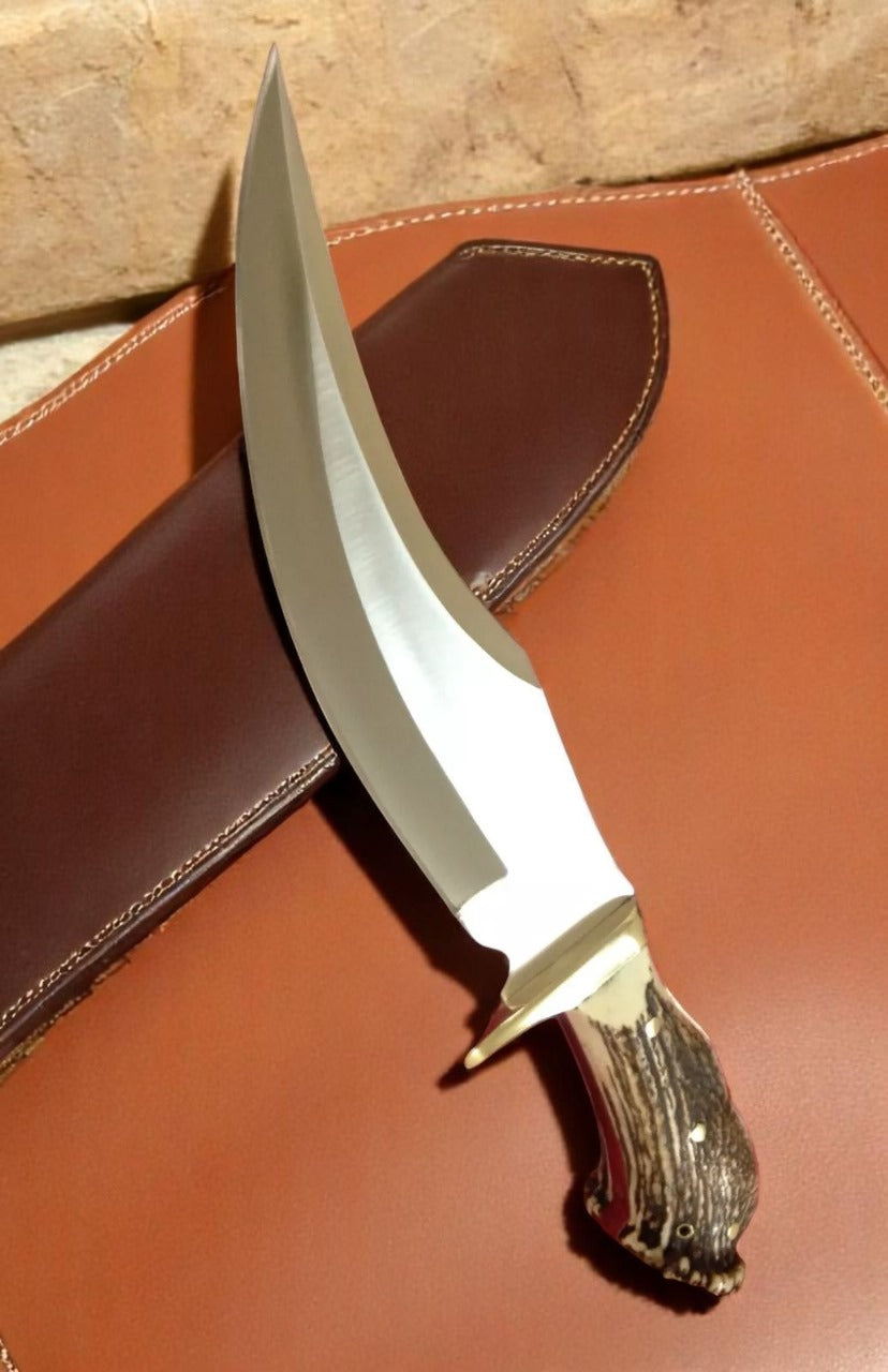 Custom Handmade Hunting Bowie Knife With Leather Sheath