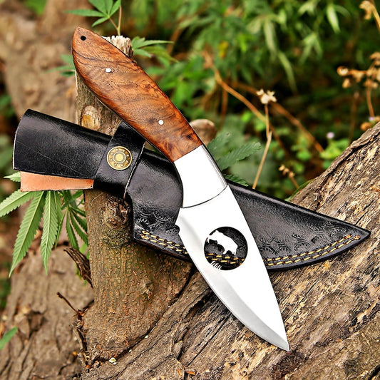 Custom Handmade Hunting Knife With Leather Sheath