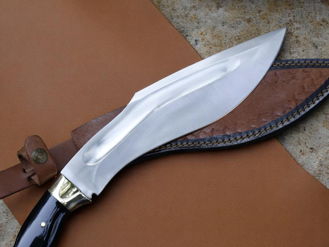 Custom Handmade Hunting Kukri Knife With Leather Sheath