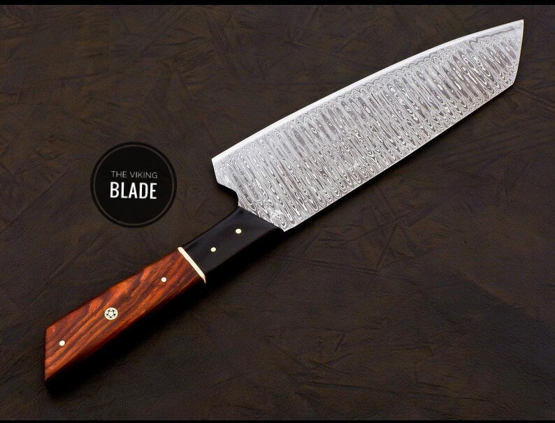 Handmade Damascus Chef Knife Hand Forged Japanese Bunka Kitchen Knife With Leather Roll Kit