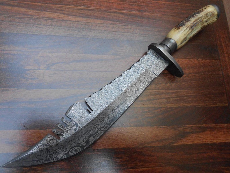 Handmade Damascus Hunting Knife With Stag Handle