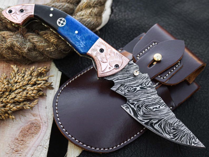Custom Handmade Damascus Steel Folding Pocket Knife With Leather Sheath
