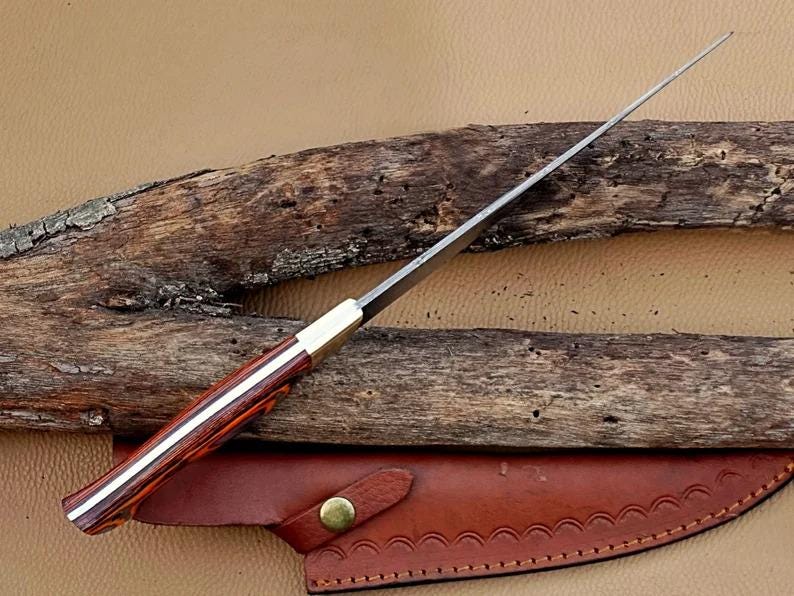 Handmade Damascus Steel Fillet Fishing knife with Brass Bolsters and pakka wood handle