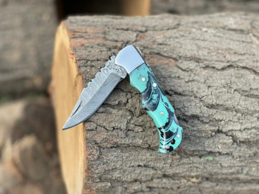 Custom Handmade Damascus Steel Folding Pocket Knife