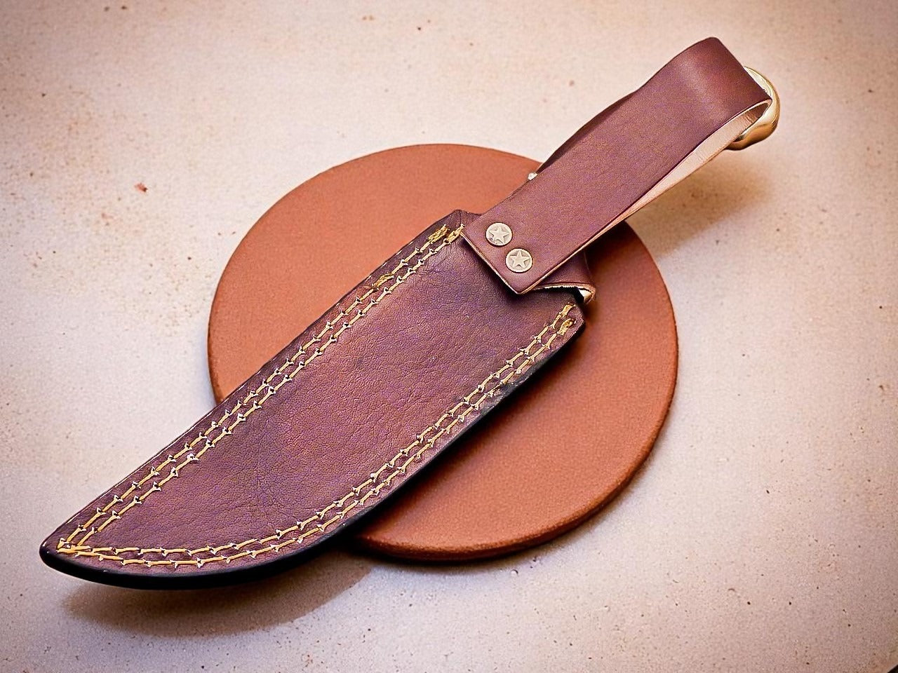Custom Handmade Damascus Steel Hunting Knife With Leather Sheath