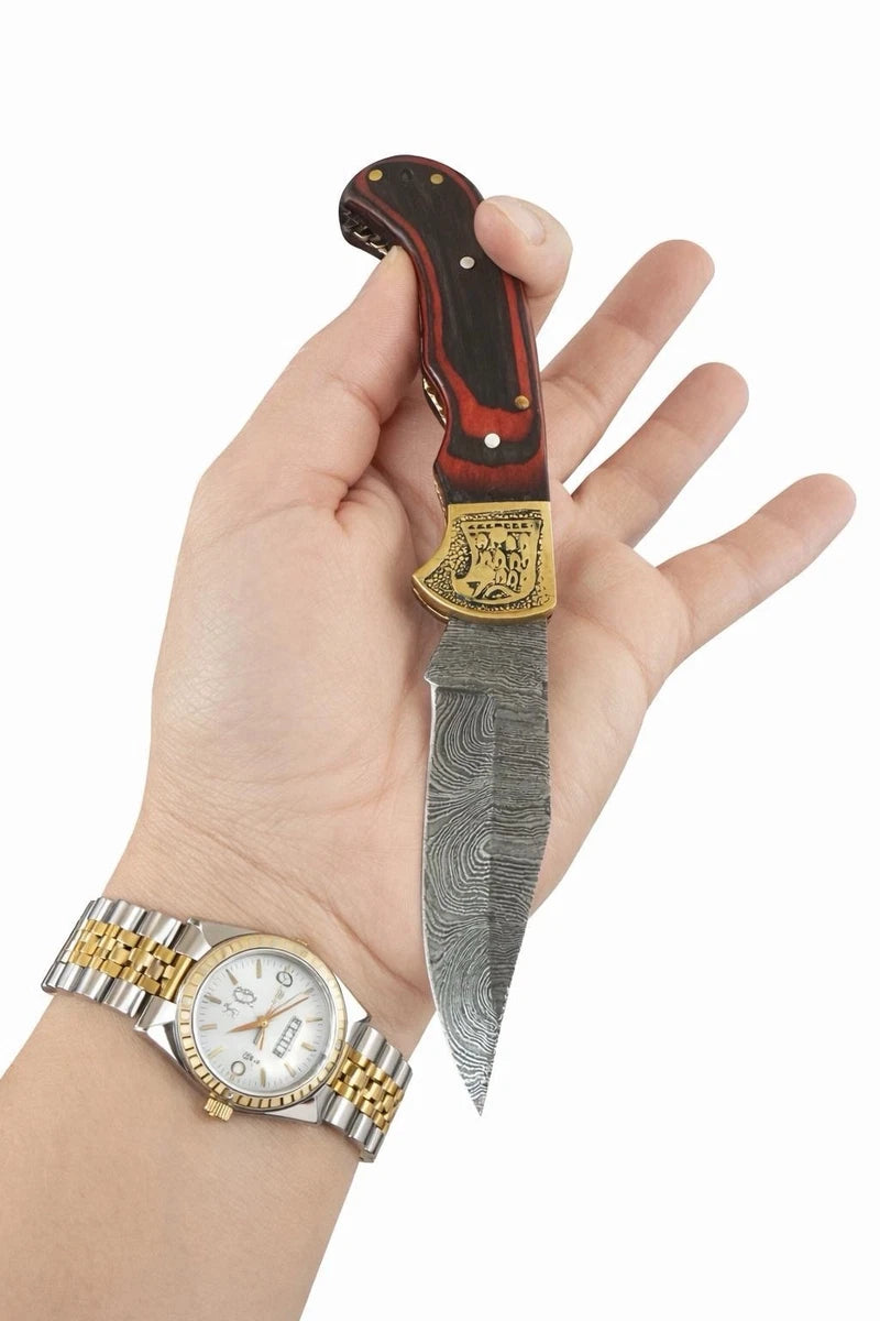 Handmade Damascus Folding Blade Pocket Knife EDC Outdoor Camping