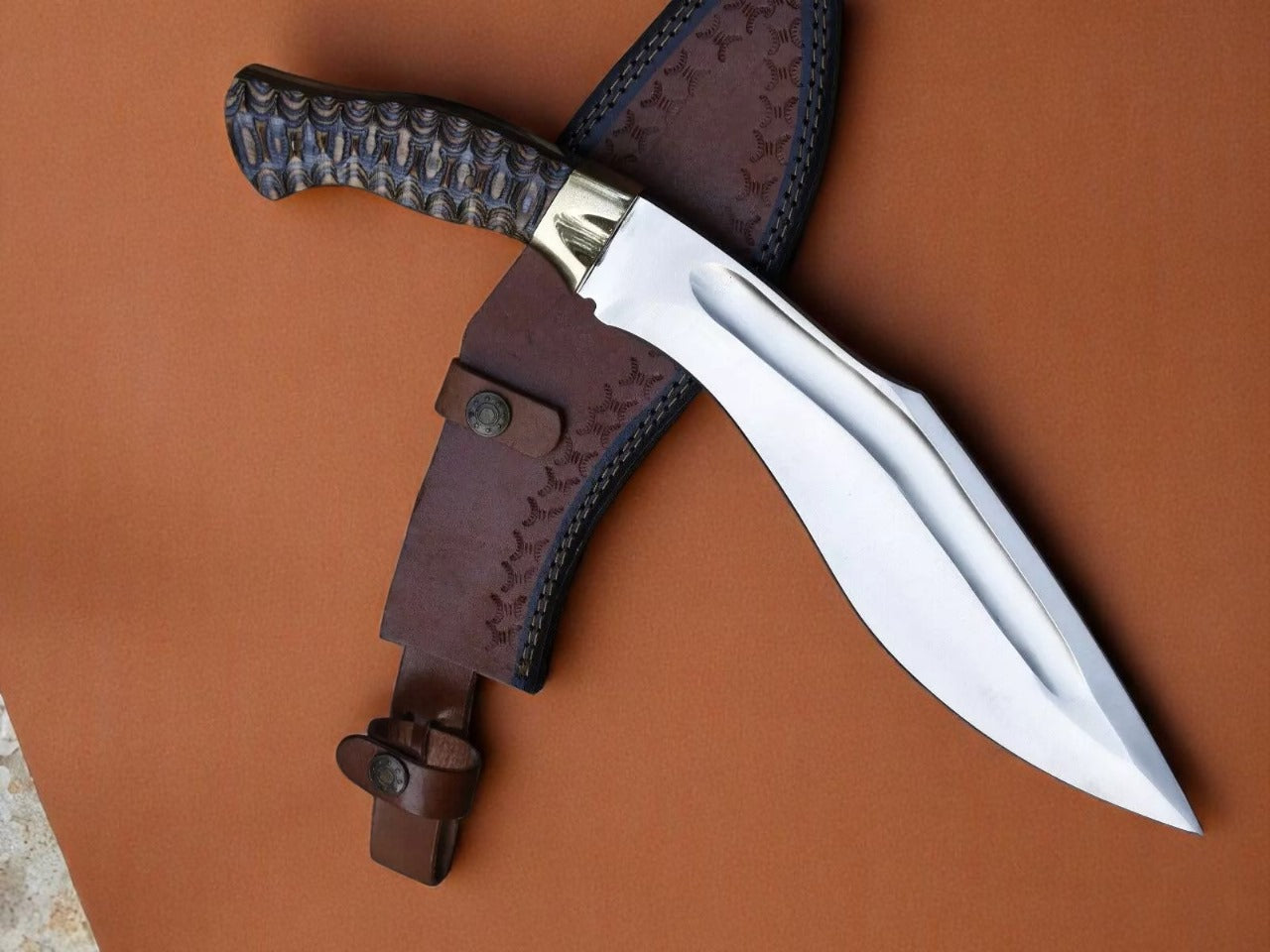 Custom Handmade Hunting Kukri Knife With Leather Sheath