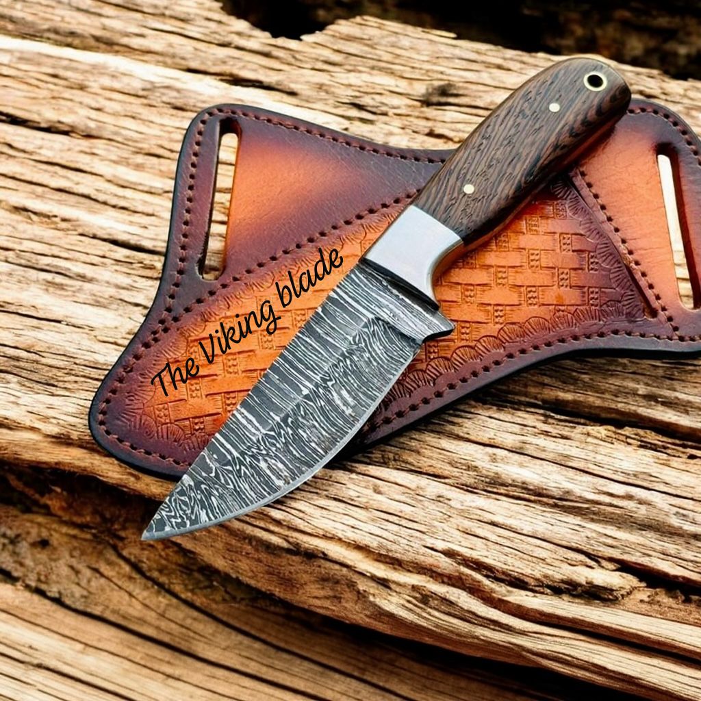 Custom Handmade Western Knife Sheaths – 3.75" Fire Damascus Blade Wenge Wood Handle
