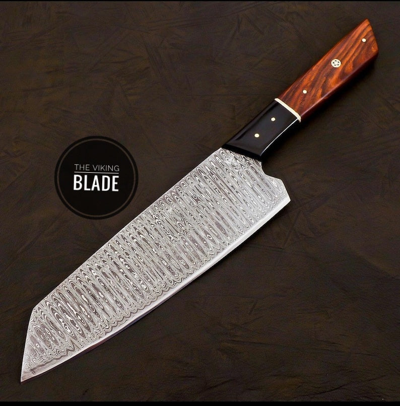 Handmade Damascus Chef Knife Hand Forged Japanese Bunka Kitchen Knife With Leather Roll Kit