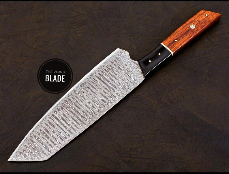 Handmade Damascus Chef Knife Hand Forged Japanese Bunka Kitchen Knife With Leather Roll Kit
