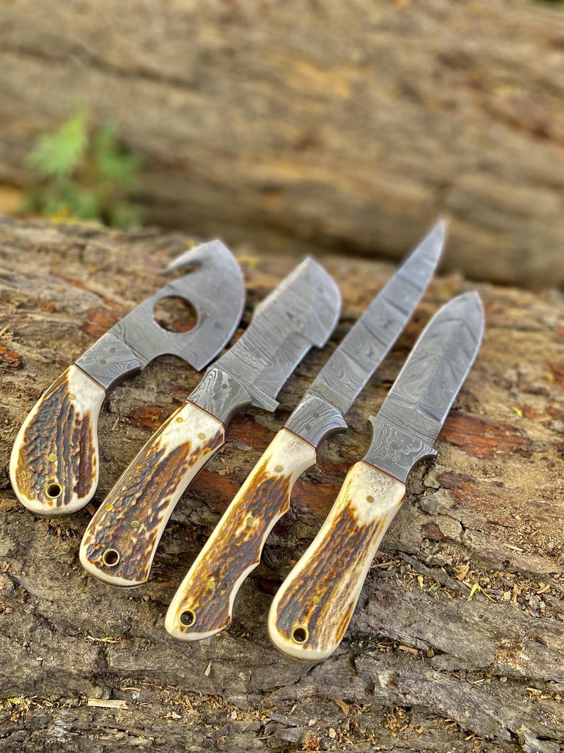 Handmade Damascus Steel Hunting Knife 4 Pc Set Roll Beg,Best For Gift Birthday Best For Gift Christmas