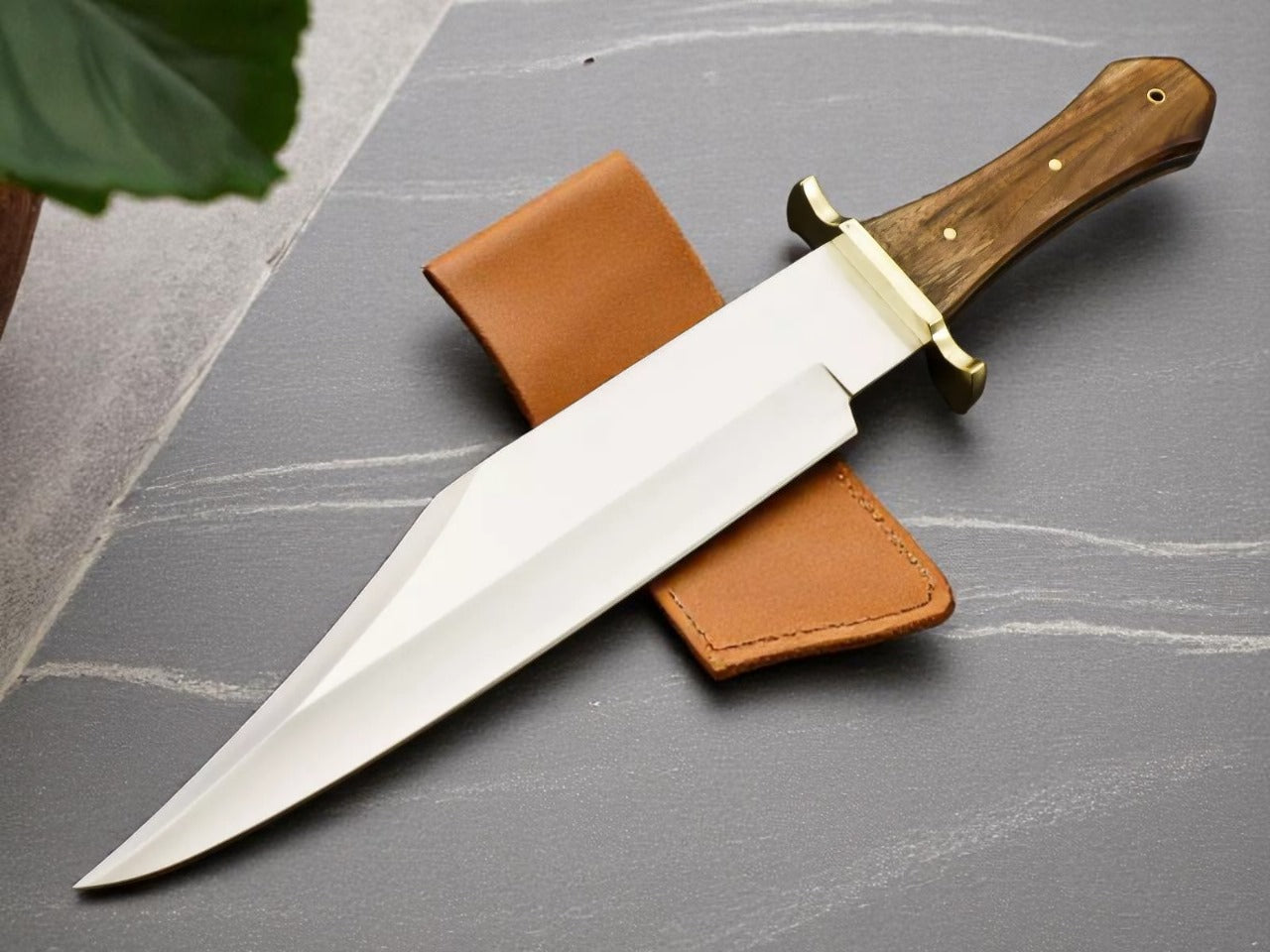 Custom Handmade Hunting Bowie Knife With Leather Sheath