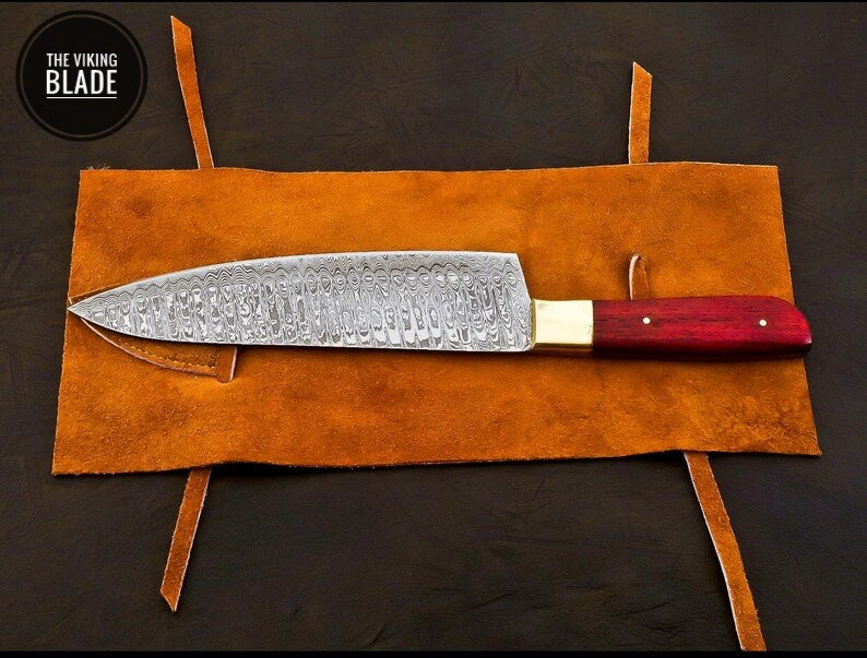 Handmade Damascus Chef Knife Hand Forged Japanese Gyuto Kitchen Knife With Leather Roll Kit