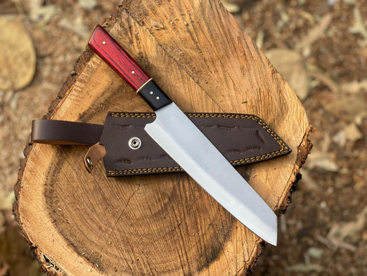 Custom Handmade Chef Knife With Leather Sheath